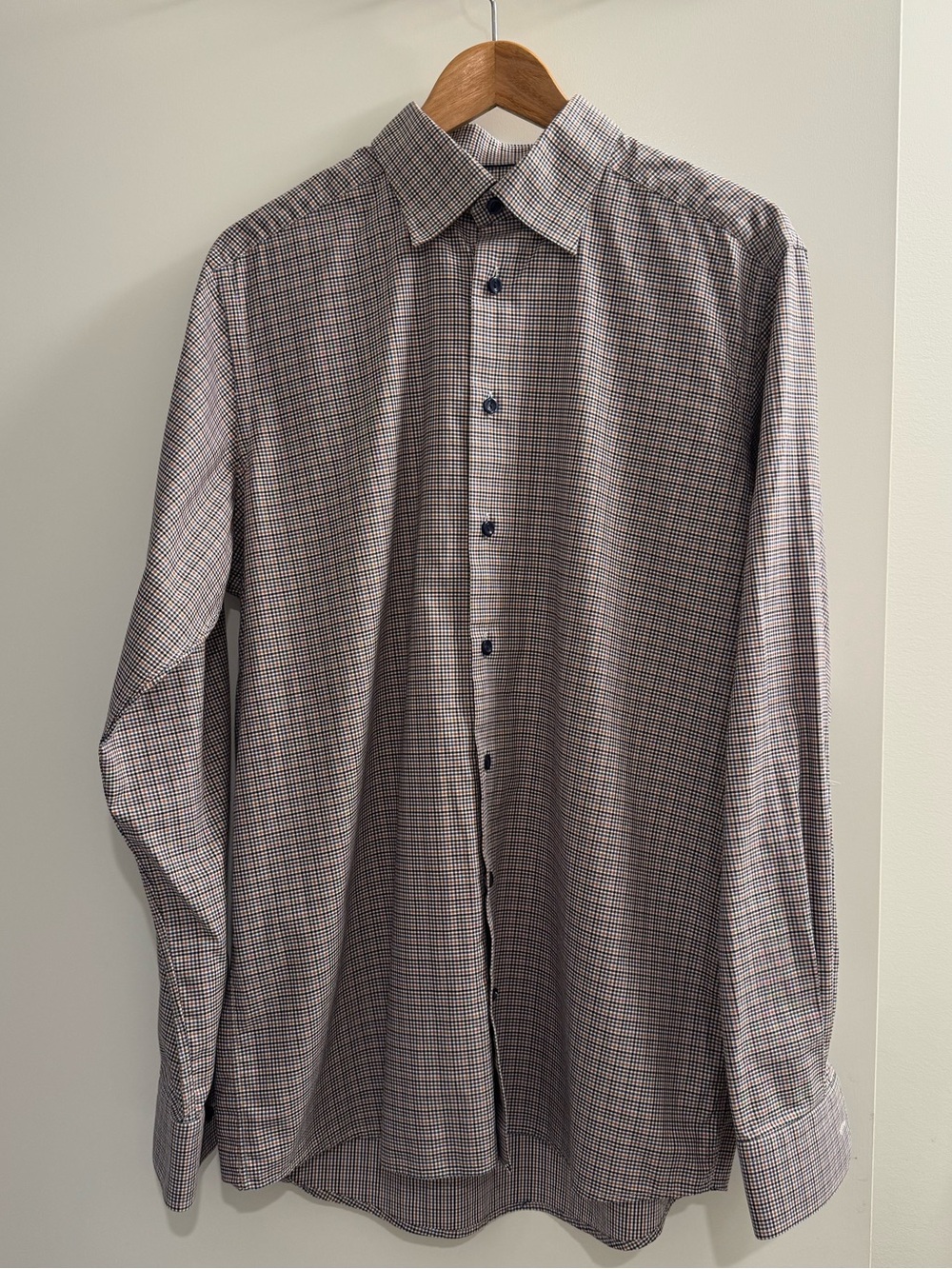 ETON Contemporary Luxury Cotton Dress Shirt Brown Blue Micro Check 16.5 L
